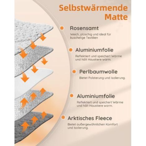 Couverture auto-chauffante pour chat – Velours rose et polaire arctique – 60 x 46 cm – Lavable en machine
