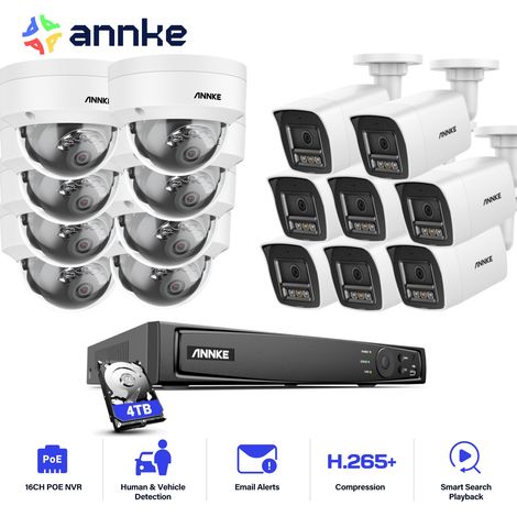 ANNKE Kit de vidéosurveillance Filaire,16CH NVR avec 16X 12MP Caméra Vision Nocturne Couleur,Détection Mouvement,8 Tower+8 Balle,4TB HDD (1/5)