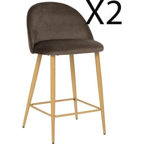Lot de 2 chaises en tissu coloris taupe et pieds en métal coloris imitation chêne - Longueur 52 x Profondeur 49 x Hauteur 89 cm -PEGANE- (1/3)
