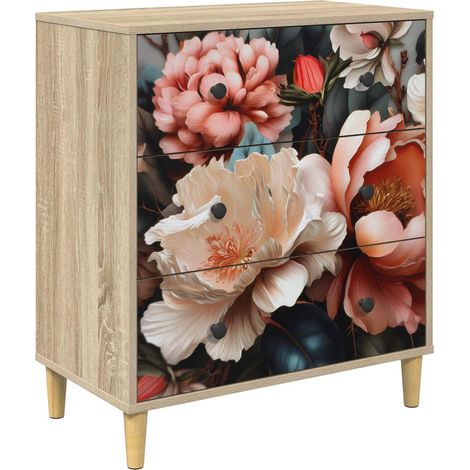Maison Exclusive - Cassettiera BORNE Stampa di peonia chiara 66 x 36,5 x 75 cm (1/5)