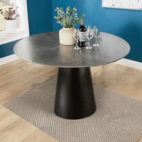 Dining Table 120cm Round MDF Melamine Top Grey Home Living Kitchen Furniture