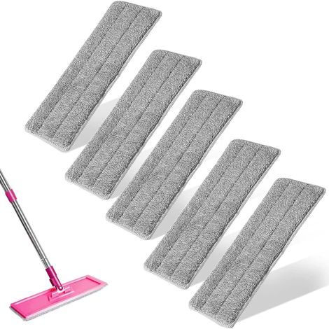 Set of 5 Microfiber Cotton Mops 12x32cm Grey Water Absorbent Floor Home Office (1/5)