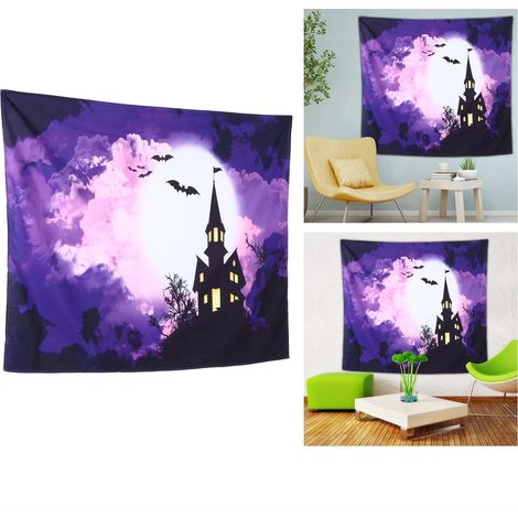 Tenture Décor Halloween Château Tapis mural polyester 200x150cm Décoration ambiance mystérieuse et artistique pour la maison (1/5)