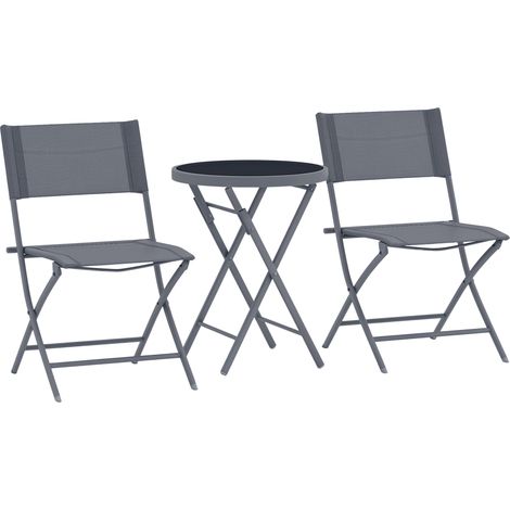 3-teiliges, klappbares Bistro-Set aus Metall, 2 Stühle und 1 runder Tisch, Gartenlounge für 2 Personen, grau