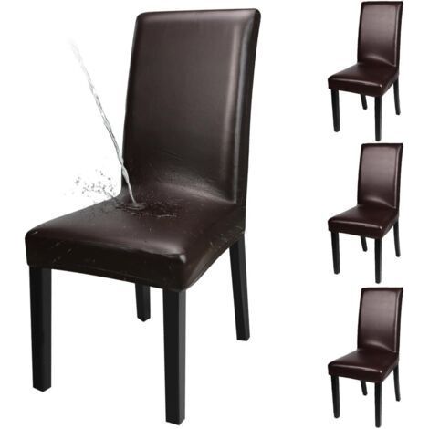 INHHUB Set of 4 PU Chair Covers Artificial Stretch Leather Chair Protector Waterproof and Oil-Proof Universal Seat Covers,Brown (1/5)