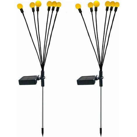 Lot de 2 lampes solaires à 6 têtes avec luciole solaire Contrôle intelligent de la lumière Prise de terre étanche pour l'extérieur Décoration d'ambiance de jardin (blanc chaud, boîtier de ba (1/5)