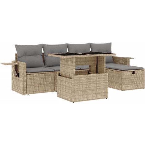 Maison Exclusive - Set Divano da Giardino 6 pz con Cuscini Beige in Polyrattan (1/5)