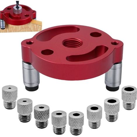 Gabarit de Perçage 3/4/5/6/7/8/9/10 mm en Alliage d'Aluminium Guide de Percage pour Bois et Charnières Kit de Forage avec Douilles Rouge (1/5)