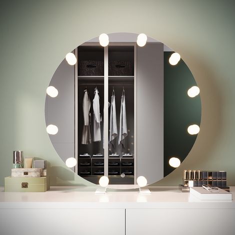 ELEGANT Modern Freestanding Mirrors with Memory Function Dimmable LED 3 Lighting Modes and 16 Removable Light Bulbs, Touch Switch and Built-In Socket, 800 x 800 x 35mm (1/5)