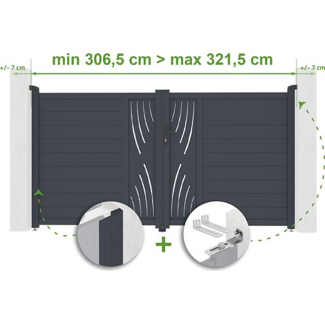 Portail battant ajustable en largeur VELETA 3m H.160cm Aluminium Gris Anthracite (1/4)