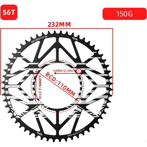 56T Plateau de vélo monovitesse 4 trous à griffes, entraxe 110 BCD, dents positives et négatives, pignon 36T58T compatible avec les transmissions 5/R7/8000 (1/5)