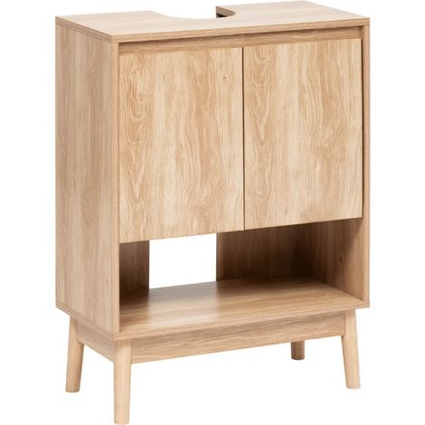 Meuble sous-lavabo SDB 2 portes coloris effet bois clair - Longueur 60 x largeur 30 x Hauteur 80 cm (1/5)