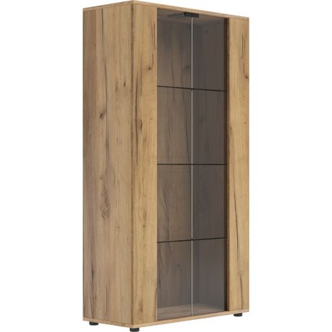 Vetrina con 2 porte in vetro, 4 ripiani e LED regolabile, colore naturale, 80 x 36 x 150,5 cm (1/5)