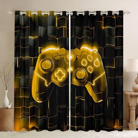 Lot de 2 rideaux de fenêtre de console de jeu vidéo pour enfants, dorés, rideaux modernes pour décoration de chambre à coucher, 117 x 137 cm (l x L) - 46W54L inch2 (1/5)