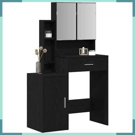 Table de Toilette - 868882 - Chêne noir - Bois d'ingénierie - 1 tiroir, 3 portes, 7 étagères (1/5)