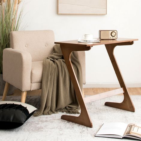 Table d'Appoint en Forme de Z Table Chevet de Canapé en Bambou Massif Économisant de l'Espace Bureau 75 X 40 X 70 CM Café (1/2)