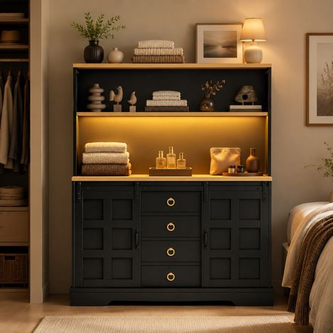 MEUBLIV buffet alto 120x40x150 cm nero – LED, porte USB e vano contenitore (1/5)