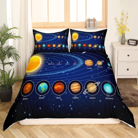 Parure de lit 2 pièces avec housse de couette 135 x 200 cm Motif galaxie espace extérieur galaxie univers et planètes Pour enfants (1/5)