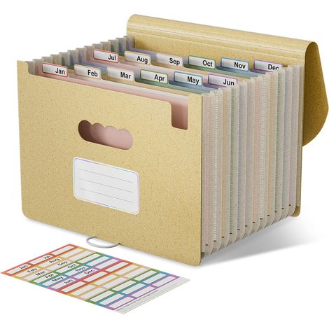 Trieur 12 Compartiments A4, Rangement Papier Administratif Organiseur de Dossiers Accordéon en Paille de Blé, Classeur Range Document, Sans BPA, Retour à la Nature, Jaune Blé (1/5)
