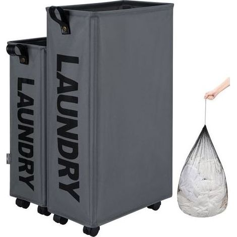 Cestas para la ropa con ruedas, bolsa plegable para la ropa, cestas de gran capacidad plegables (gris oscuro, M) (1/5)