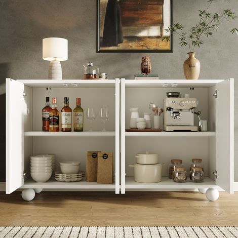 Credenza 120 x 35 x 71 cm in MDF, bianca, con contenitore e antiribaltamento HAVRYA (1/5)