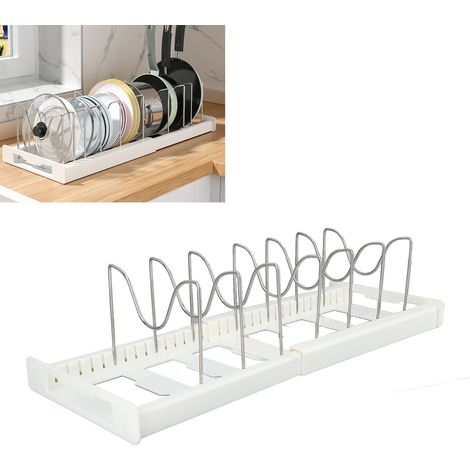 Porte-couvercles extensible et réglable, boîte de rangement pour couvercles de casseroles, support coulissant blanc pour couvercles de casseroles (1/5)