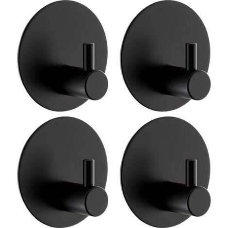 Crochet Adhesif Mural 4 Pièces, Crochet Autocollant Adhesif Crochets Ronds En Acier Inox 304 Crochets Adhesifs Muraux Avec Coussinet Collant 3M Crochet Adhesif Mural Salle De Bain (Noir) (1/4)