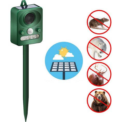 Répulsif solaire ultrasonique extérieur pour animaux avec détecteur de mouvement et flash pour effrayer les lapins, les écureuils, les renards, les oiseaux, les mouffettes, etc. (1/5)