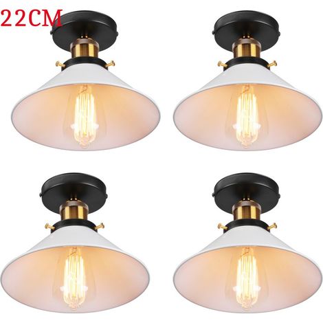 Plafonnier Vintage Rétro Lampe de Plafond Industrielle Fer Abat-jour 22cm Blanc 4PCS (1/5)