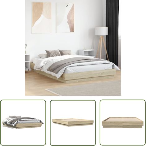 The Living Store Bettgestell Sonoma-Eiche 150x200 cm Holzwerkstoff - Holzbettfassungen - Doppelbett Gestell - Bettrahmen - Eiche Möbel - Schlafzimmer Dekoration (1/5)