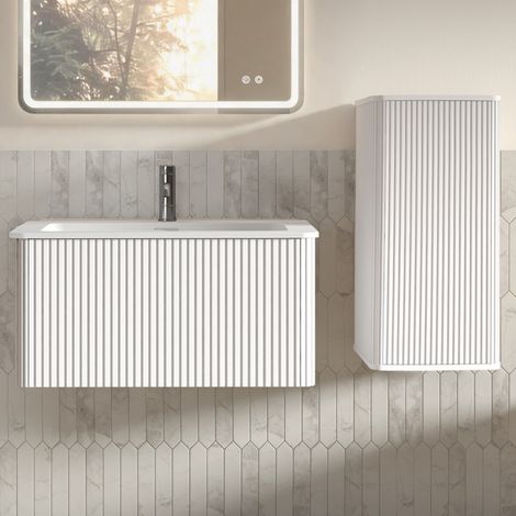 Mobile bagno sospeso con lavabo 81x46,5x37 cm in MDF bianco, con vano contenitore FloraGrace (1/5)
