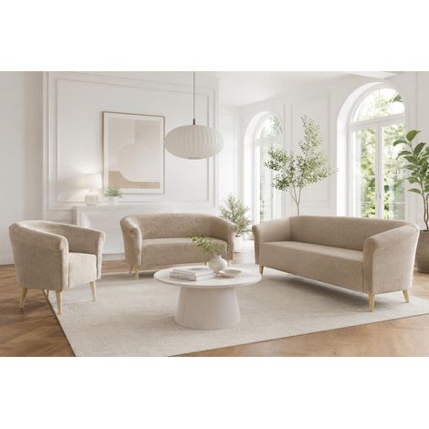 Wohzimmerset ESPERO Sessel + Sofa 2 Sitzer + Sofa 3 Sitzer Boucle Teddystoff (1/2)