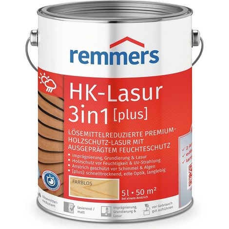 Remmers HK-Lasur 3in1 [plus] farblos, matt, 5 Liter, Holzlasur, Premium Holzlasur außen, 3fach Holzschutz mit Imprägnierung + Grundierung + Lasur