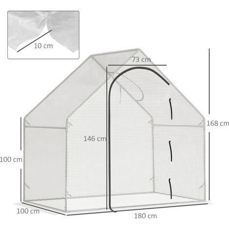Serre - à entrée - 1,80 x 1,00 x 1,68 m - bâche robuste - serre en aluminium - blanc - Idéal (1/4)