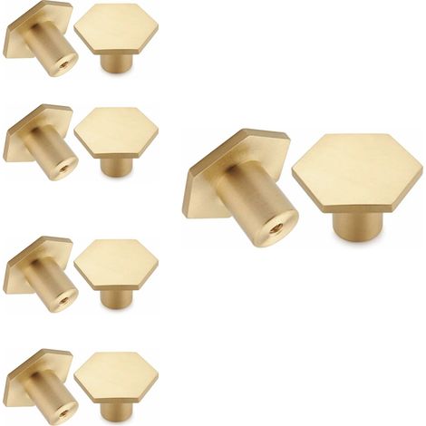 Juego de 10, pomos para muebles de latón cepillado, pomos dorados para cajones de tocador, para armarios, alacenas, baño, baño y cocina, 30 x 20 mm (1/3)