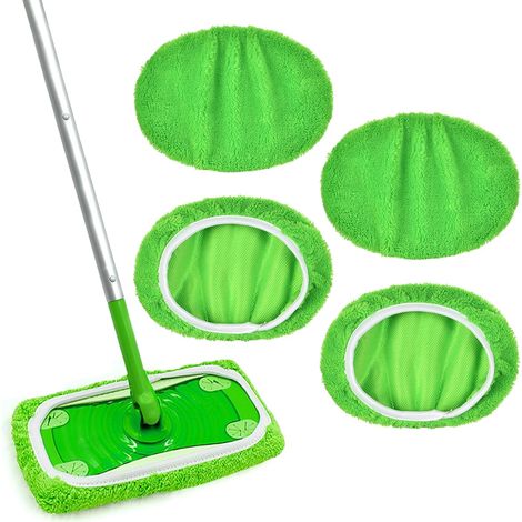 Vicloon Chiffon de Vadrouille Réutilisable, 4 Pièces Tampons de Vadrouille en Microfibre, Tissu de Vadrouille en Peluche de Corail, Chiffon de Remplacement Compatible Swiffer, Humide et Sèche (1/5)