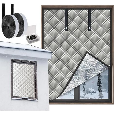 Rideau isolant pour fenêtre en hiver ajustable120x160cm isolation renforcée à trois couches contre le froid et le vent rideau isolant pour fenêtre en tissu Oxford coton et feuille d'aluminium (1/5)