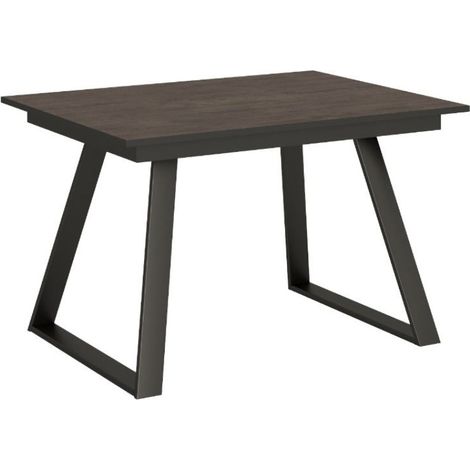 Table rectangulaire extensible 6 à 10 personnes L 160 à 220 cm bois foncé et métal anthracite Bareni (1/5)