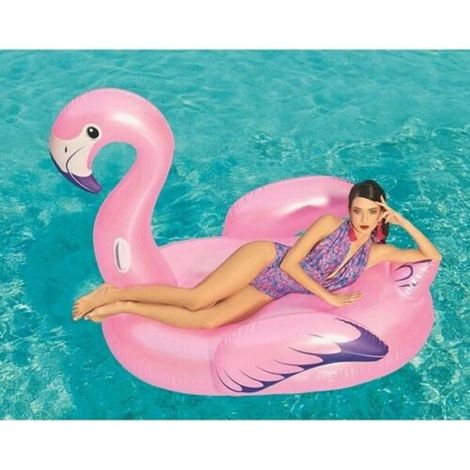 TRADE SHOP - Fenicottero Gonfiabile Cavalcabile Galleggiante Mare Piscina 1.40 X 1.32 X 1 Mt -