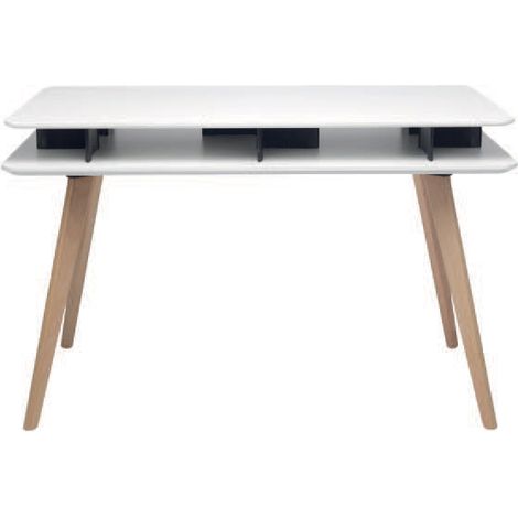 Tavolo Rettangolare con Vano Porta Oggetti 120x70x75 cm in MDF e Legno Bianco/Faggio (1/5)