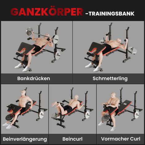 Banc de musculation sans poids, banc d'entraînement réglable pour exercices variés, station de fitness en acier et plastique, noir+rouge