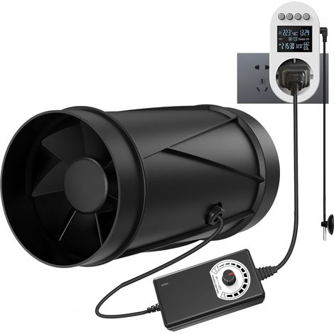Ventilateur tubulaire 100 mm EC réglable et silencieux pour évacuation Prise avec minuterie, descente, capteur de température et capteur d'humidité, pour jardin d'hiver, cave (1/5)