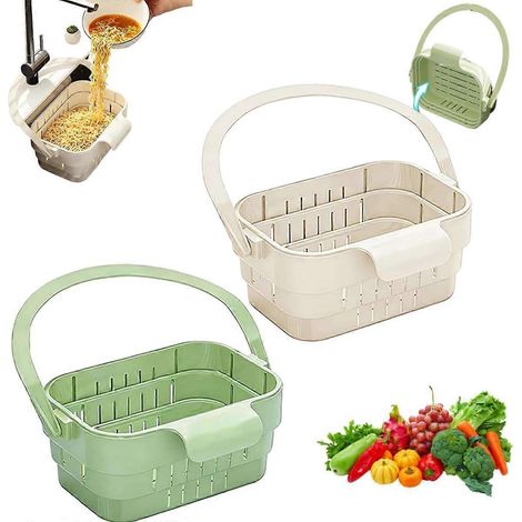 Égouttoir suspendu pliable pour évier passoire de cuisine extensible avec couvercle rabattable gain de place rangement multifonctionnel pour robinet (1/5)