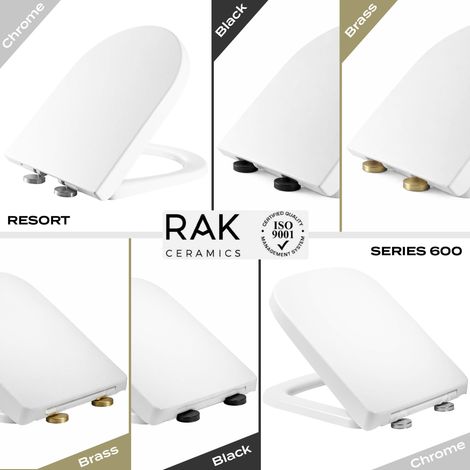 Genuine RAK Series 600 Square Toilet Seat Soft Close Quick Release - Chrome Hinges