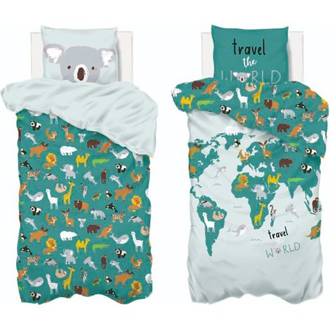 Set di biancheria da letto con mappa del mondo stampata 140x200cm - Atmosphera créateur d'intérieur