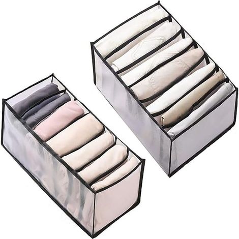 Ensemble de 2 boîtes de rangement, boîte de rangement pliable pour vêtements - pour jeans, t-shirts et linge (1 pièce), boîte de rangement en filet pour vêtements, boîte de rangement pliable pour vête (1/5)