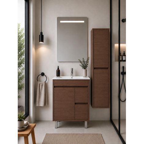 Bathroom cabinet with basin ORIGENBATH ISQUIA without mirror 50x40 cm tea ash with column (1/5)