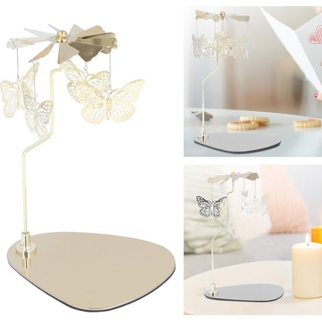 Porte-bougie rotatif en acier inoxydable style européen, plateau triangulaire romantique avec décoration papillon et carillon éolien pour aromathérapie (1/5)