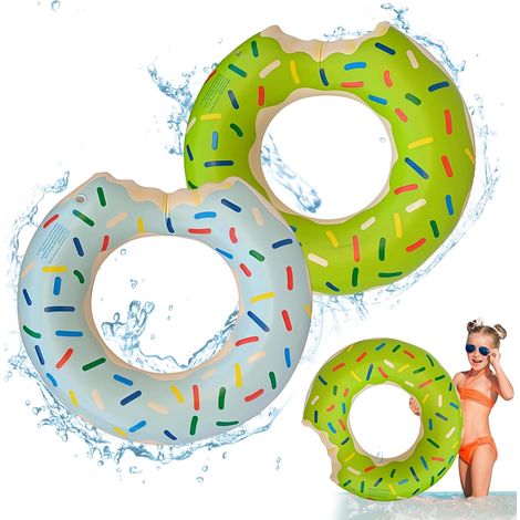 Lot de 2 bouées Donut 70 cm (bleu clair et vert) – Extra épaisses et résistantes aux fuites, adaptées aux enfants de 5 à 9 ans (1/5)