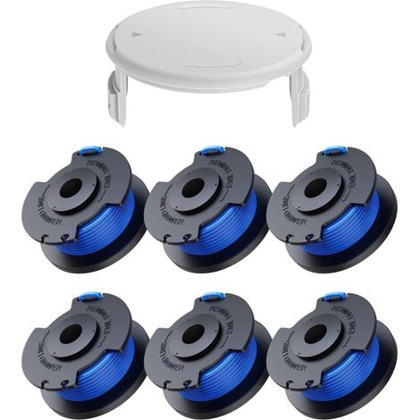 Replacement Cutting Spools (6 Cutting Spools, 1 Cap) for Ryobi One+ AC14RL3A 18v 24v 40v Trimmer, Spools Ø 1.6mm, Length 20.11m